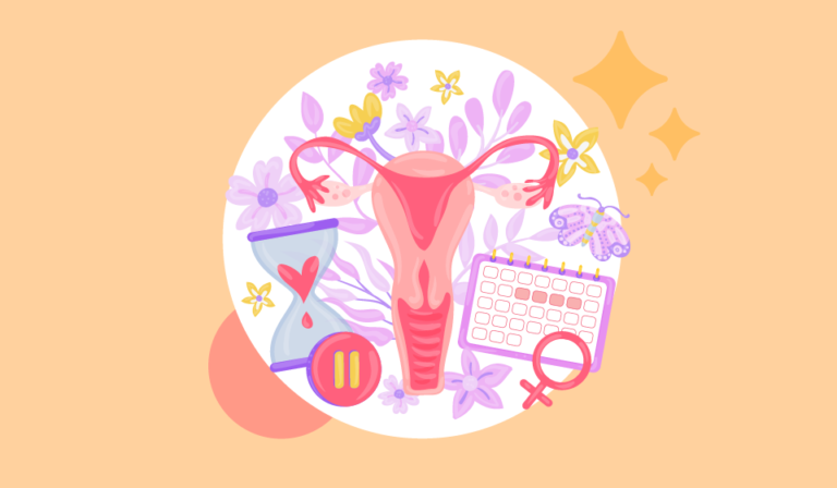 Ilustração representando bem-estar e saúde reprodutiva feminina