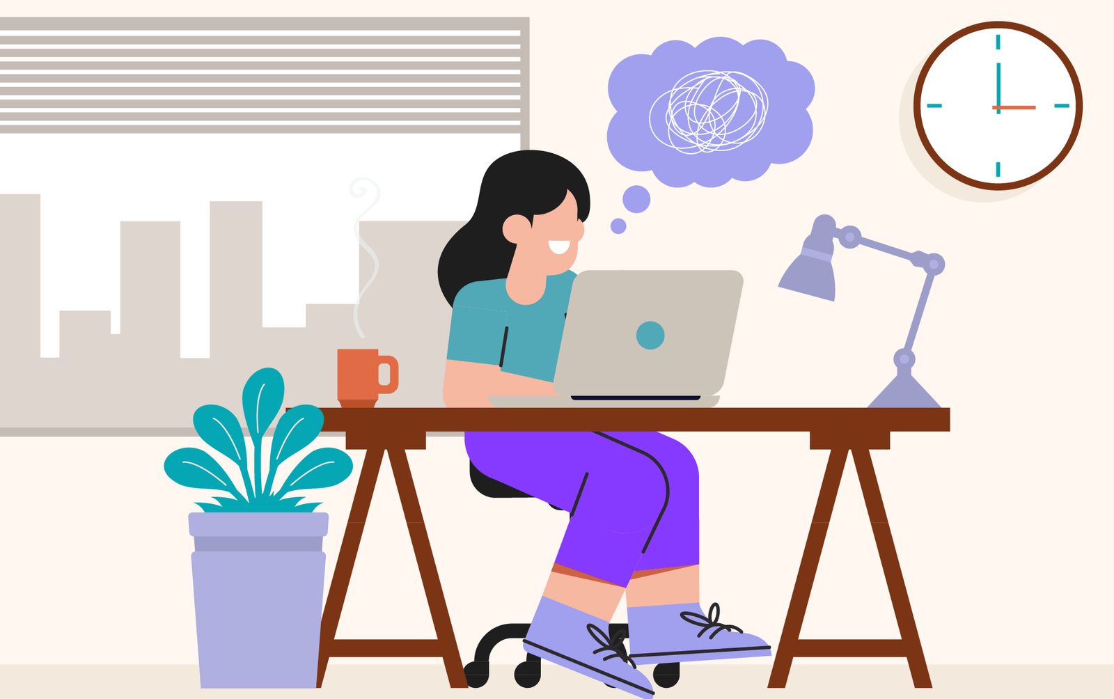 Ilustração de colaboradora demonstrando ansiedade no trabalho