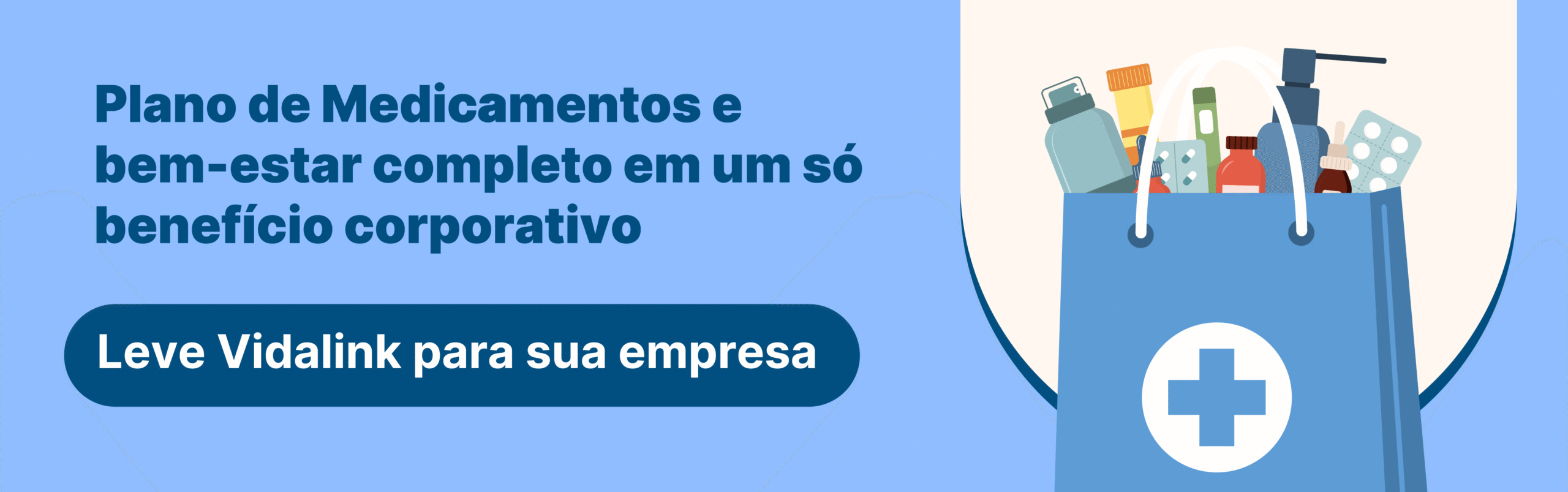 Ilustração de medicamentos em uma sacola, com texto destacando o plano de medicamentos