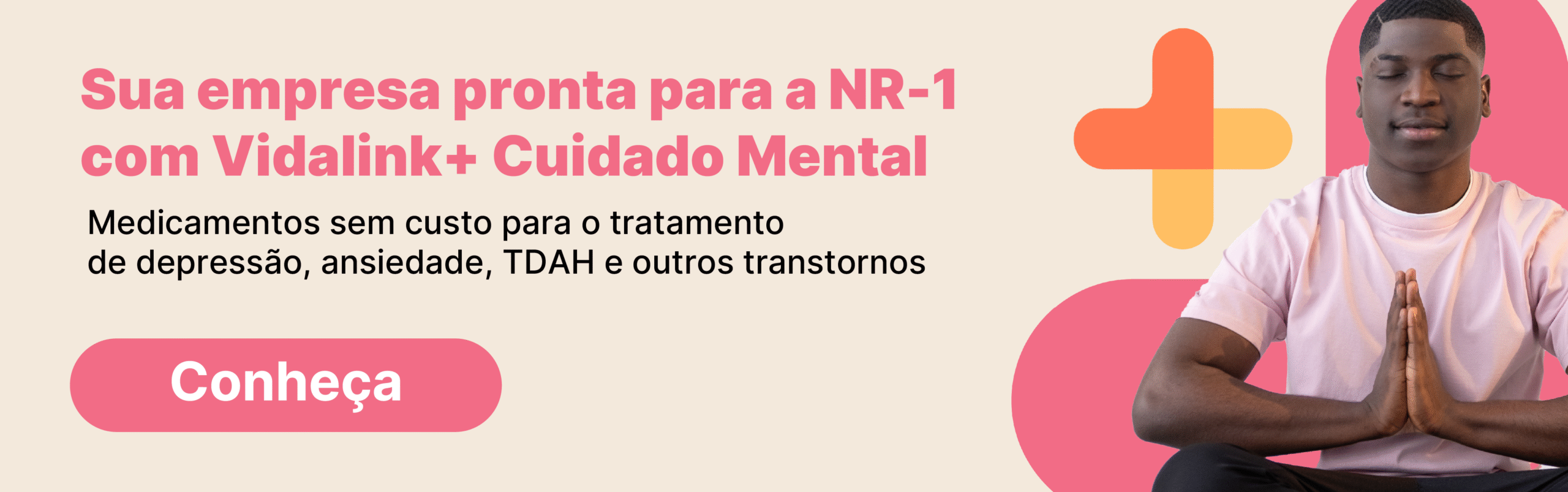 Homem fazendo meditação ao lado de frase sobre saúde mental