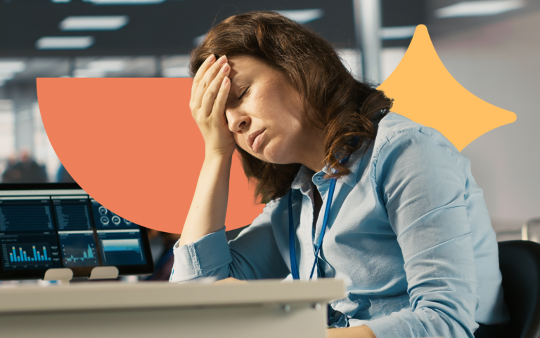 Funcionário com burnout em ambiente corporativo