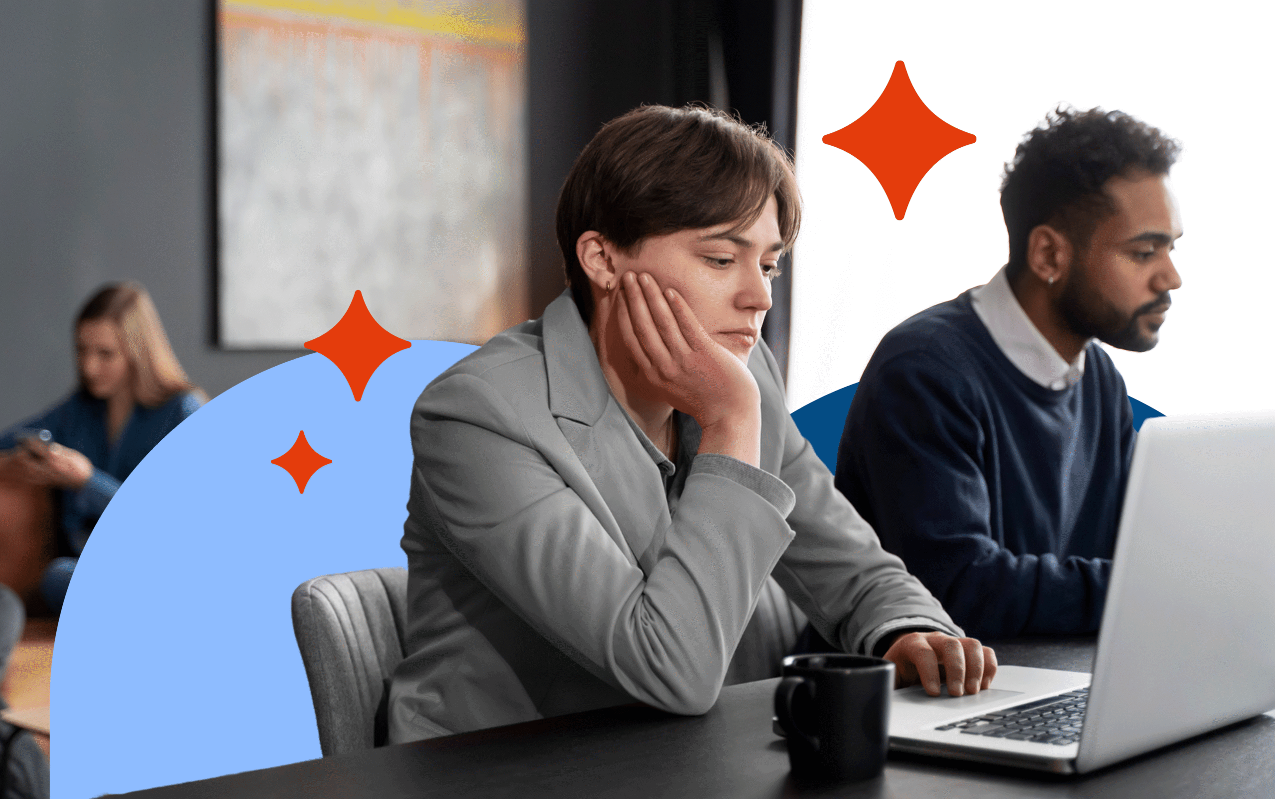 Funcionário desanimado no ambiente de trabalho, simbolizando o impacto do absenteísmo