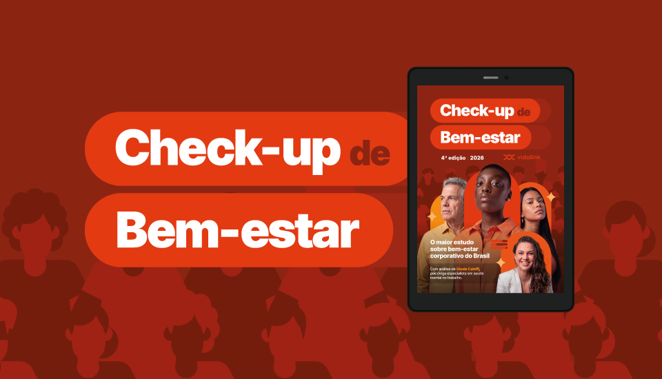 Mockup de tablet com ebook do Check-up de Bem-estar 2026