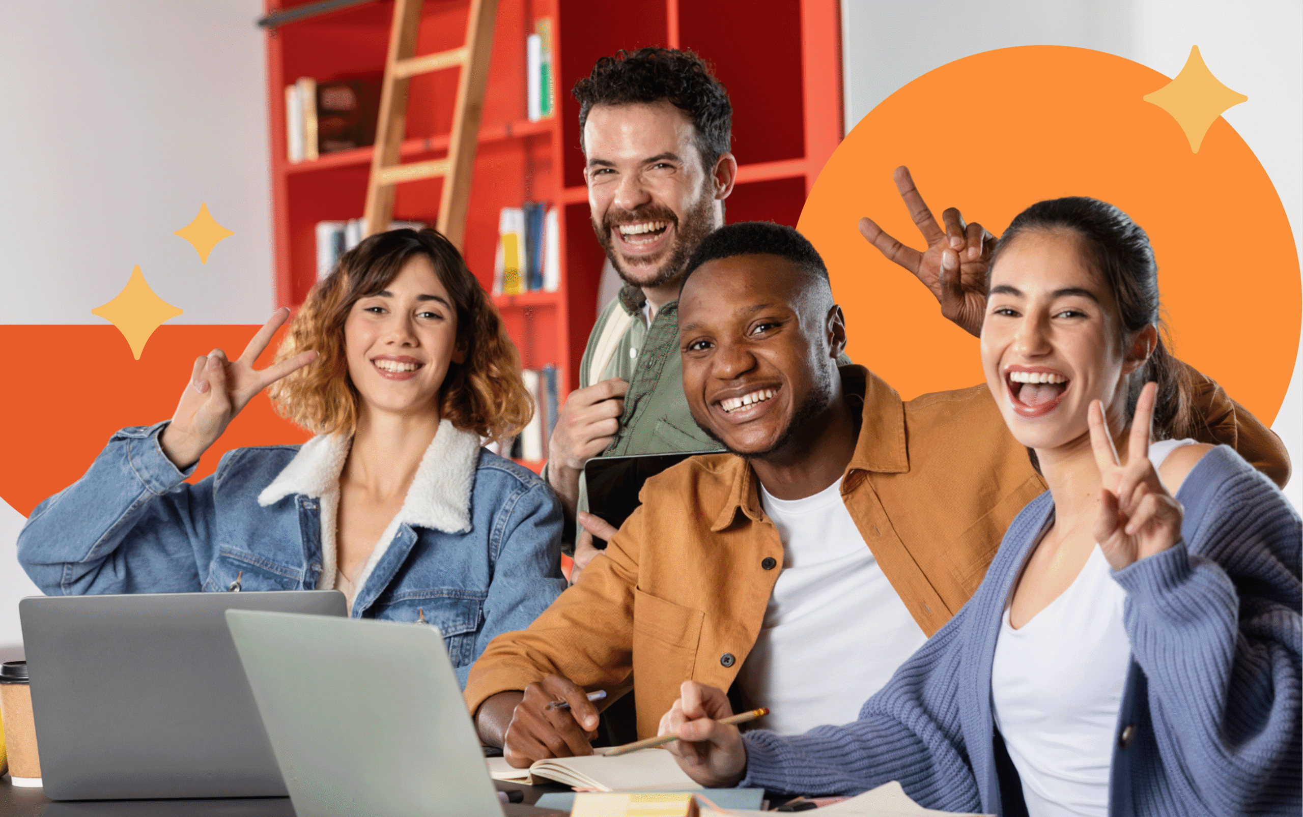 Grupo de colaboradores sorridentes em ambiente corporativo representando engajamento e alto índice de eNPS.